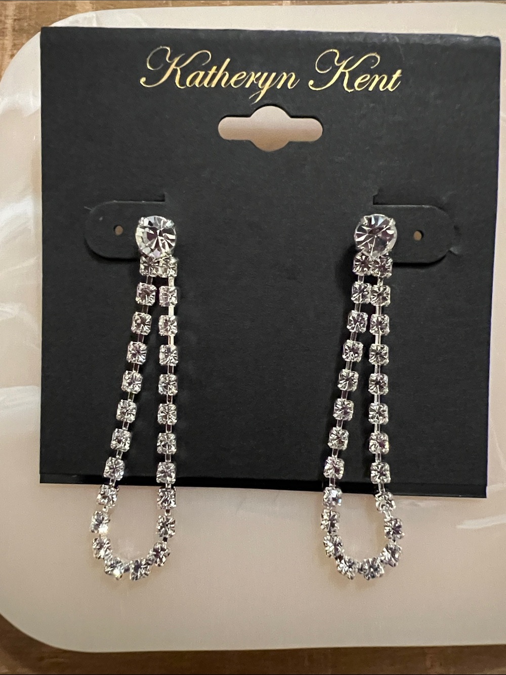 3/$18 Katheryn Kent Silver Crystal Drop Earrings Lot 111
